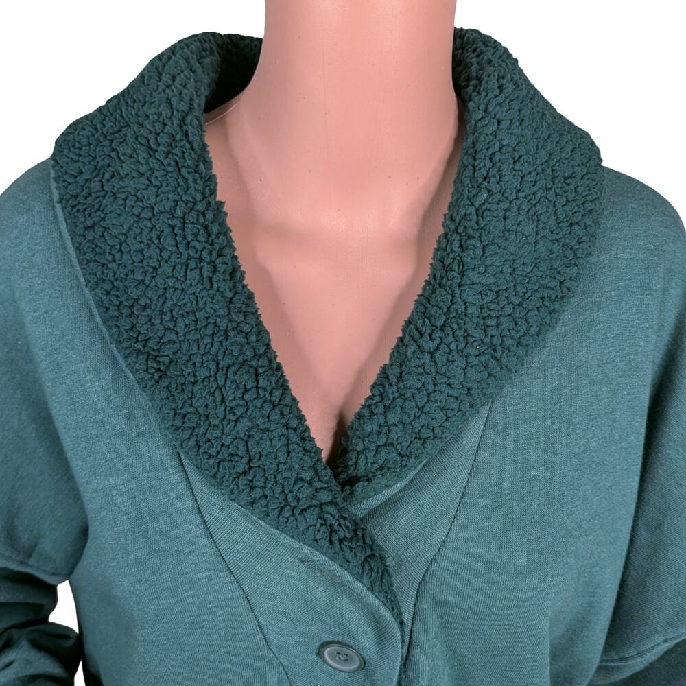 American Eagle Dark Green Sherpa Henley Sweatshirt Size XL Oversized Cabincore - Picture 6 of 12
